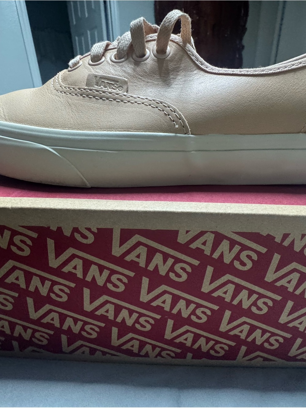 Vans Leather Low-Top Sneaker in Nude Beige